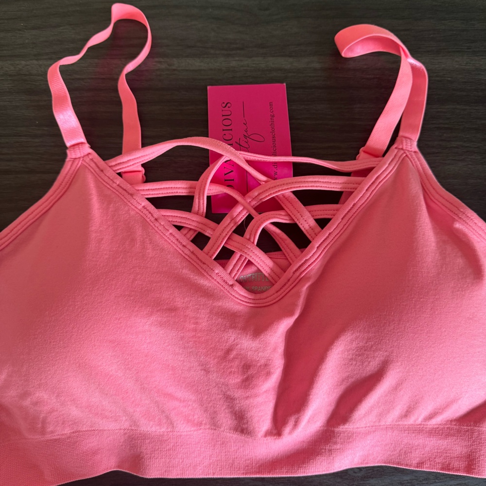 Women's Cross Strappy Bralette. One pink one blue. Size: S/M